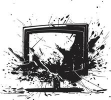 Tattered Tube Sketch Design of Broken TV Outline Splintered Screen Concept Black of Shattered TV Outline vector