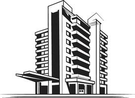 Ebony Skyscraper Silhouette Black Multifloor Building Sketch Monochrome Urban Skyline Building Design in Black vector
