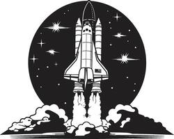 Interstellar Explorer Icon Black Graphic of Space Vehicle Nebula Navigator Concept Design of Spacecraft Icon vector