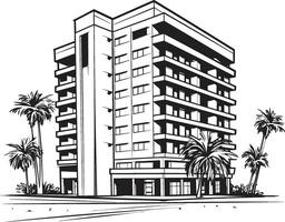 Monochrome Corporate Tower Silhouette Black Multifloor Building Sketch Charcoal Apartment Complex Design Building Design in Noir vector