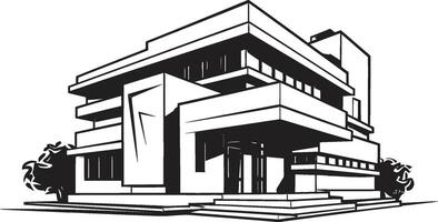 Monochrome Mixed Use Silhouette Building Icon in Black Charcoal Residential Tower Outline Black Multifloor Building Sketch vector