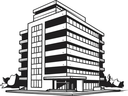 Noir Corporate Tower Outline Building Sketch in Noir Midnight Commercial Concept Black Multifloor Building Design