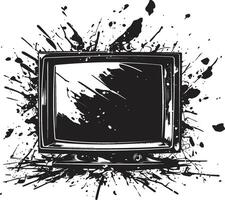 Splintered Screen Outline Black Graphic of Shattered TV Sketch Fractured Flatpanel Icon Design of Smashed TV Sketch vector