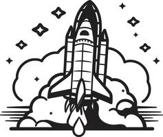Galactic Guardian Sketch Design of Black Rocket Interstellar Explorer Icon Black Graphic of Space Vehicle vector