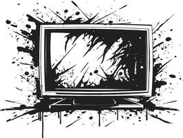 Ruined Reception Black Element of Shattered Television Design Wrecked Watchbox Graphic of Broken Television vector