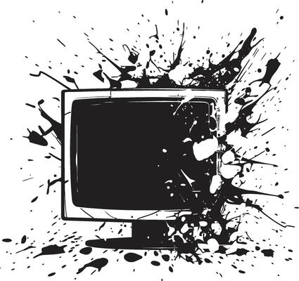 Fractured Flatpanel Black Icon of Broken Television Screen Fragmented Flatscreen Graphic of Smashed Television Screen