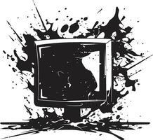 Fractured Flatpanel Icon Design of Smashed TV Outline Fragmented Flatscreen Silhouette Black Graphic of Shattered Television Outline vector