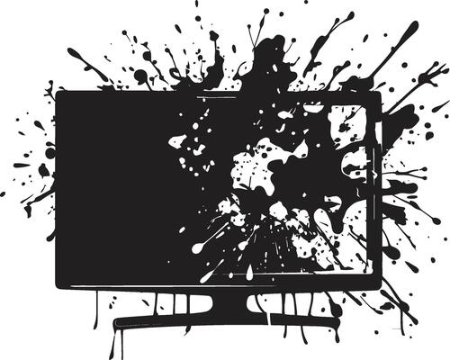 Demolished Display Black Element of Shattered Television Set Ruined Reception Design of Smashed Television