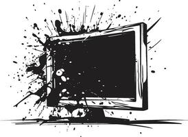 Demolished Display Graphic of Broken Television Screen Ruined Reception Black Icon of Smashed Television Screen vector