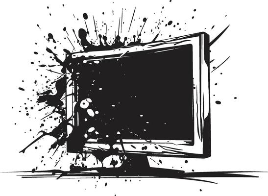Demolished Display Graphic of Broken Television Screen Ruined Reception Black Icon of Smashed Television Screen