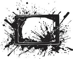 Broken Broadcast Black Icon of Shattered Television Shattered Screen Graphic of Broken TV Screen vector