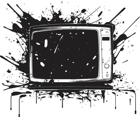 Broken Broadcast Graphic of Smashed Television Screen Shattered Screen Black Icon of Shattered Television Screen