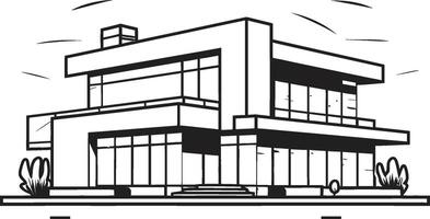 Shadowy Office Block Outline Building in Black Obsidian Skyscraper Design Black Multifloor Sketch vector