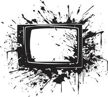 Fragmented Flatscreen Sketch Black of Shattered Television Cracked Console Concept Design of Broken TV in Noir vector