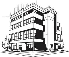 Noir Urban Development Design Sketch in Black Midnight Corporate Tower Black Multifloor Building Icon vector