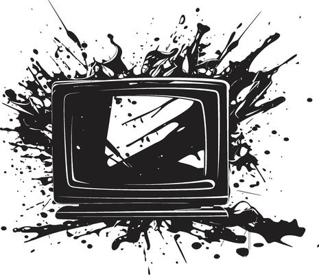 Fragmented Flatscreen Black Icon of Shattered Television Screen Cracked Console Graphic of Broken TV Design