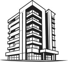 Midnight Mixed Use Sketch Black Multifloor Sketch Shadowy Commercial Tower Building in Black vector