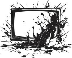 Splintered Screen Graphic of Shattered Television Fractured Flatpanel Black Element of Broken TV in Noir vector