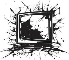 Cracked Console Icon Design of Broken TV Element Demolished Display Sketch Black of Shattered TV Element vector