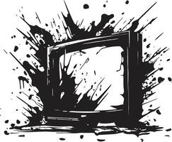 Demolished Display Outline Black Graphic of Shattered Television Ruined Reception Icon Design of Smashed Television Set vector