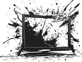 Shattered Signals Black Element of Broken Television Design Broken Broadcast Graphic of Shattered TV in Black vector
