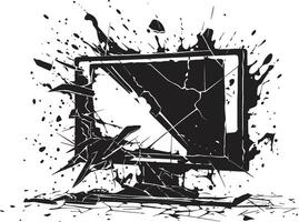 Ruined Reception Black Element of Smashed Television Design Wrecked Watchbox Illustration of Broken TV Screen vector