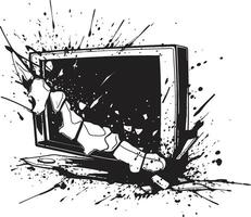 Splintered Screen Black Icon of Broken Television Fractured Flatpanel Graphic of Smashed TV in Black vector