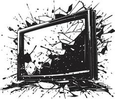 Cracked Console Graphic of Broken TV in Noir Demolished Display Black Element of Shattered Television Set vector