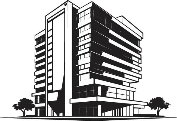 Noir Residential Concept Building in Black Midnight Corporate Tower Outline Black Multifloor Sketch