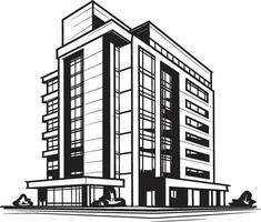 Midnight Corporate Tower Outline Black Multifloor Sketch Shadowy Skyscraper Silhouette Building in Black vector