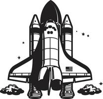 Cosmic Cruiser Rocket Design in Noir Lunar Launcher Black Icon of Rocket in Space vector