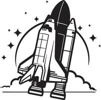 Lunar Launcher Black Icon of Rocket in Space Interstellar Explorer Rocket Sketch in Black vector