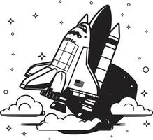 Universe Voyager Black of Rocket in Space Cosmic Cruiser Rocket Design in Noir vector