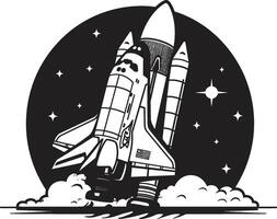 Interstellar Explorer Black Icon of Rocket Craft Nebula Navigator Rocket Sketch in Black vector