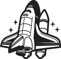 Orbit Observer Black Icon of Rocket in Space Universe Voyager Rocket Sketch in Black vector