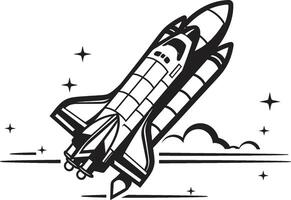 Celestial Conqueror Black Icon of Rocket in Space Stellar Soarer Spaceship Sketch in Noir vector