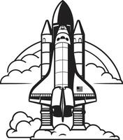 Celestial Conqueror Black Icon of Rocket in Space Stellar Soarer Rocket Sketch in Black vector