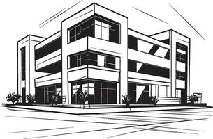 Midnight Urban Development Outline Black Multifloor Sketch Shadowy Apartment Complex Building Design in Black vector
