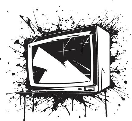 Shattered Signals Image of Smashed TV in Black Tattered Tube Black of Shattered Television