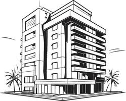 Noir Corporate Tower Design Building in Black Midnight Mixed Use Sketch Black Multifloor Sketch vector