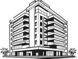 Noir Skyscraper Design Building in Black Midnight Urban Development Outline Black Multifloor Sketch vector