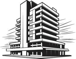 Shadowy Mixed Use Concept Building in Black Obsidian Residential Tower Black Multifloor Sketch vector