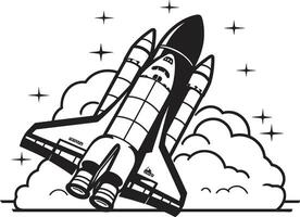 Cosmic Cruiser Rocket Sketch in Black Lunar Launcher Black of Rocket in Space vector