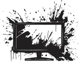 Fragmented Flatscreen Black Design of Shattered TV in Noir Cracked Console Graphic of Smashed Television vector