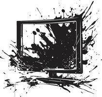 Shattered Signals Sketch Design of Smashed TV Screen Broken Broadcast Concept Black Graphic of Shattered Television Screen vector