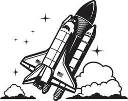 Midnight Spacecraft Rocket Design in Noir Shadowed Shuttle Black Icon of Space Rocket vector