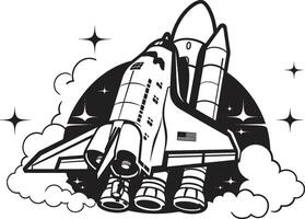 Astral Adventurer Rocket Design in Noir Orbit Observer Black Icon of Space Rocket vector