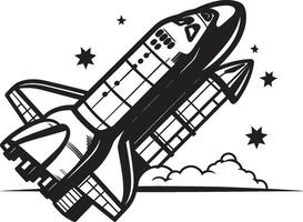 Galactic Guardian Black Icon of Rocket Ship Solar Sentinel Rocket Sketch in Noir vector