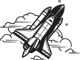 Celestial Conqueror Black Icon of Spacecraft Stellar Soarer Rocket Sketch in Noir vector