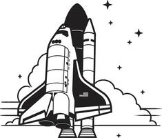 Nebula Navigator Black Icon of Space Rocket Celestial Conqueror Rocket Sketch in Black vector